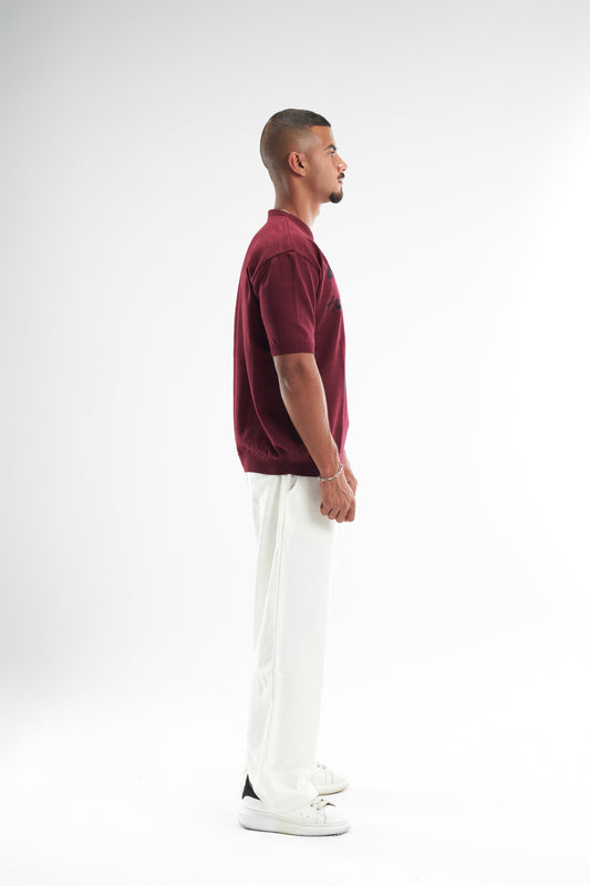 Burgundy Hunger Built Me Round Knitted