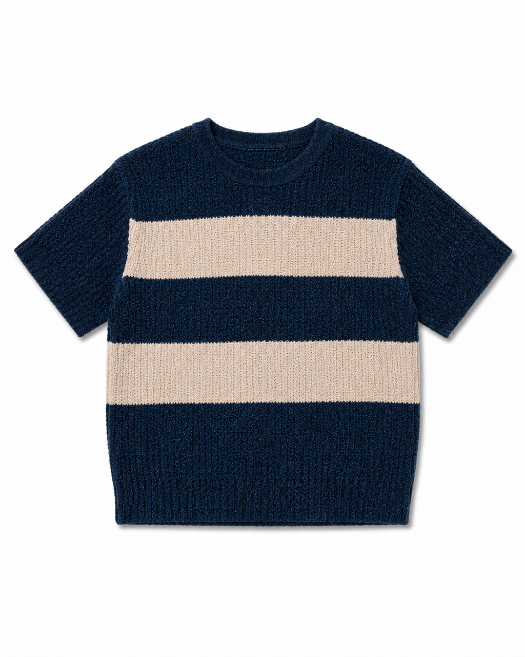 Navy & Cream Stripe Knit Crop Top