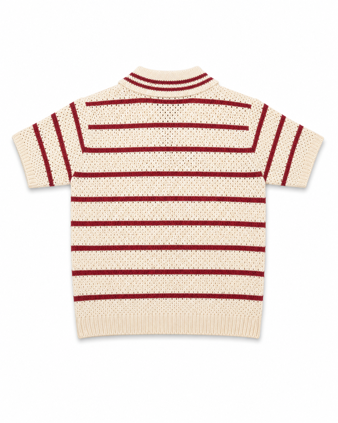 Creamy & Burgundy Knit Stripe Polo