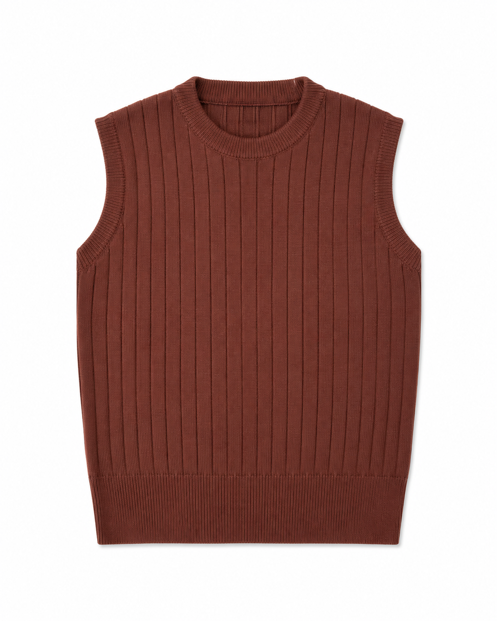 Brown Ribbed Knit Sleeveless Top