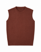 Brown Ribbed Knit Sleeveless Top