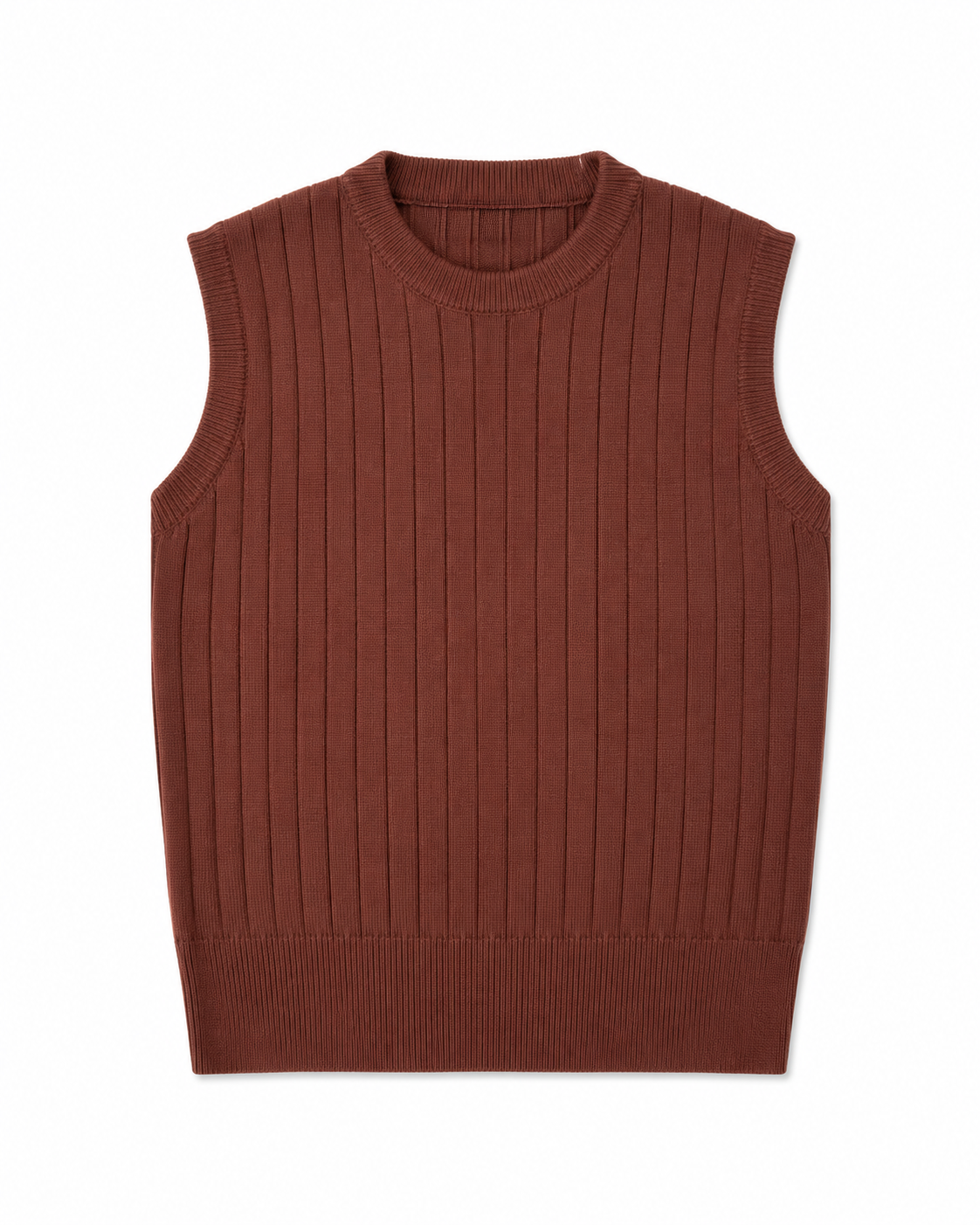 Brown Ribbed Knit Sleeveless Top
