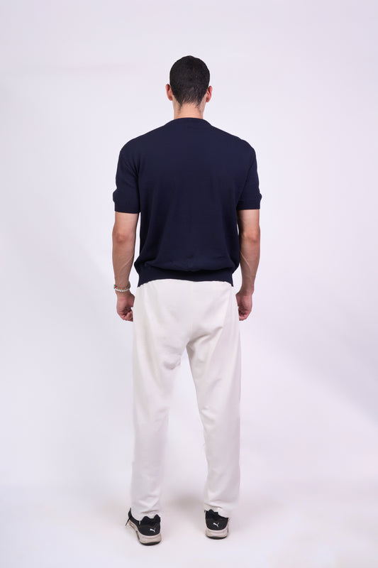Navy Blue Hunger Built Me Round Knitted
