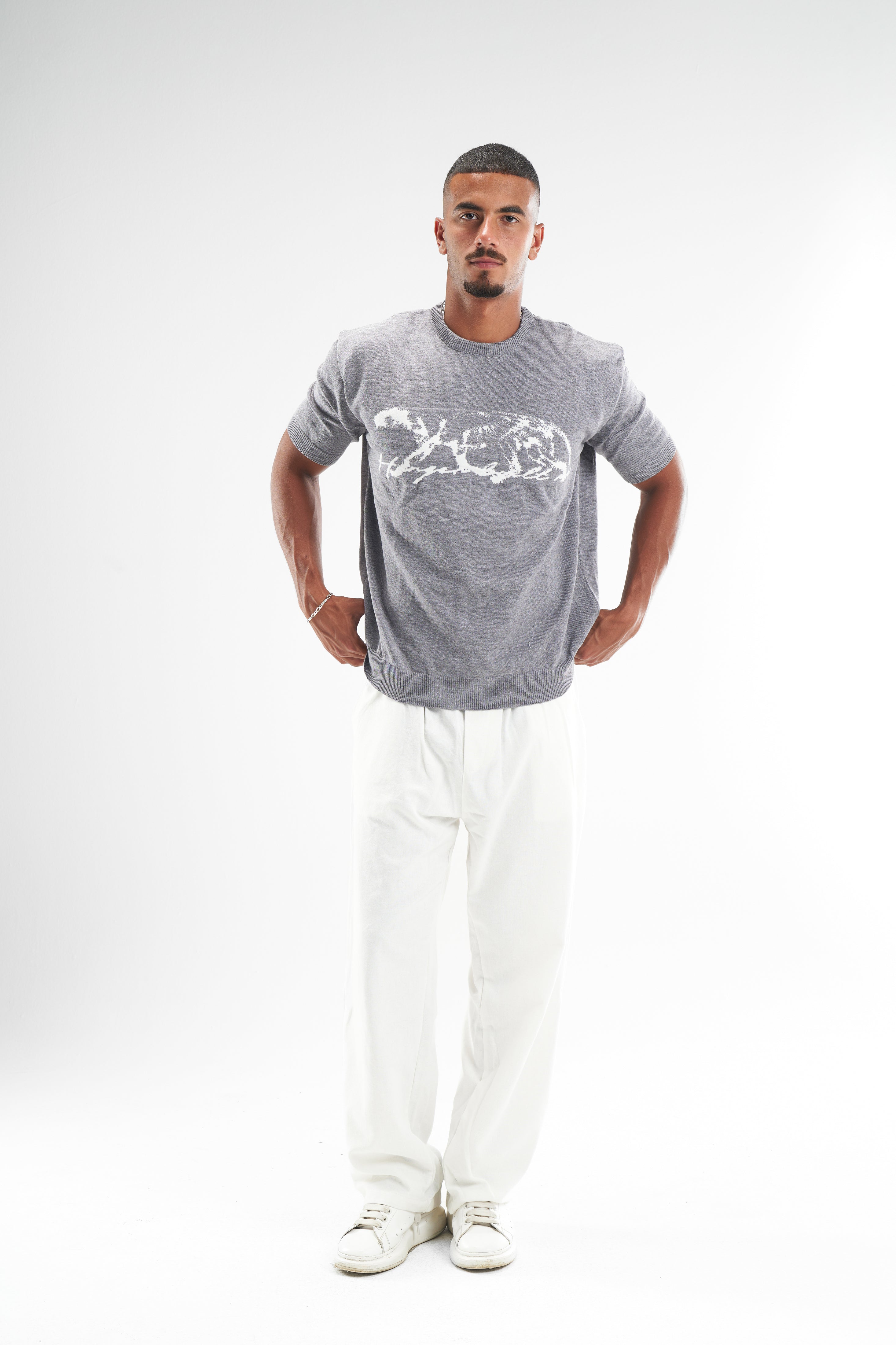 Grey Hunger Built Me Round Knitted