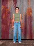Olive Green Ribbed Knit Sleeveless Top