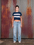 Navy & Cream Stripe Knit Crop Top