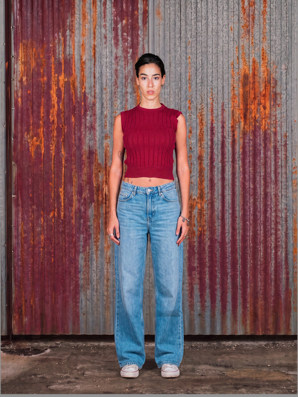 Burgundy Ribbed Knit Sleeveless Top