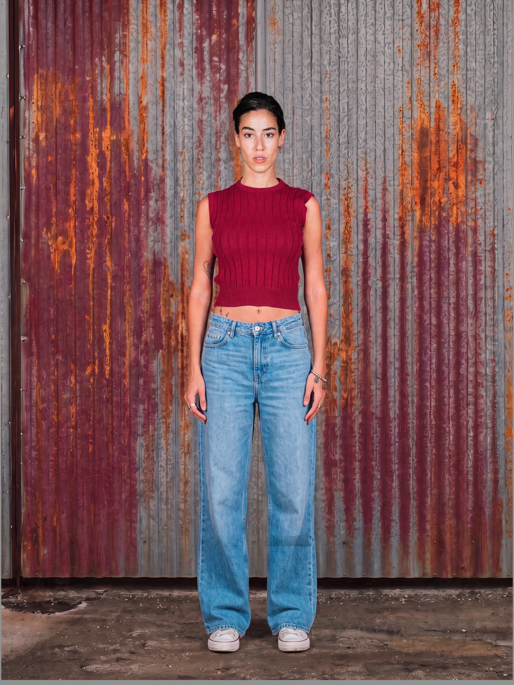 Burgundy Ribbed Knit Sleeveless Top