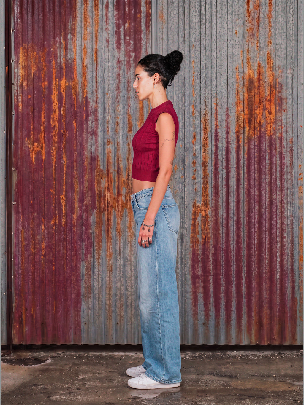 Burgundy Ribbed Knit Sleeveless Top