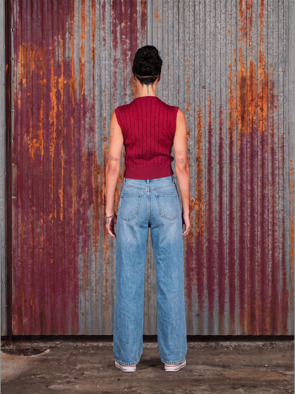 Burgundy Ribbed Knit Sleeveless Top