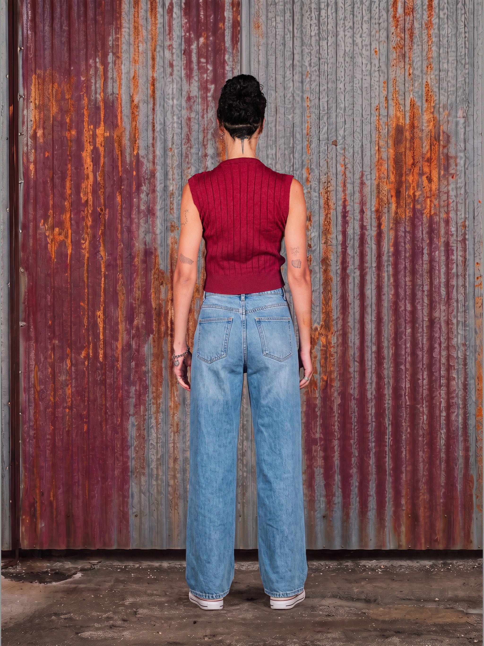Burgundy Ribbed Knit Sleeveless Top