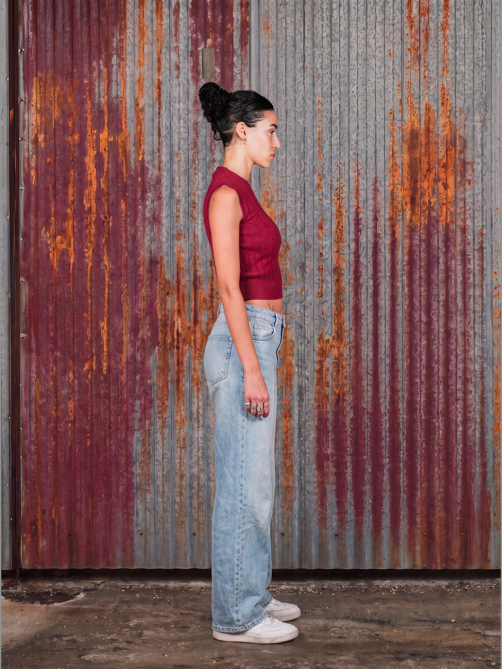 Burgundy Ribbed Knit Sleeveless Top