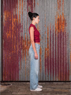 Burgundy Ribbed Knit Sleeveless Top
