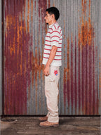Creamy & Burgundy Knit Stripe Polo