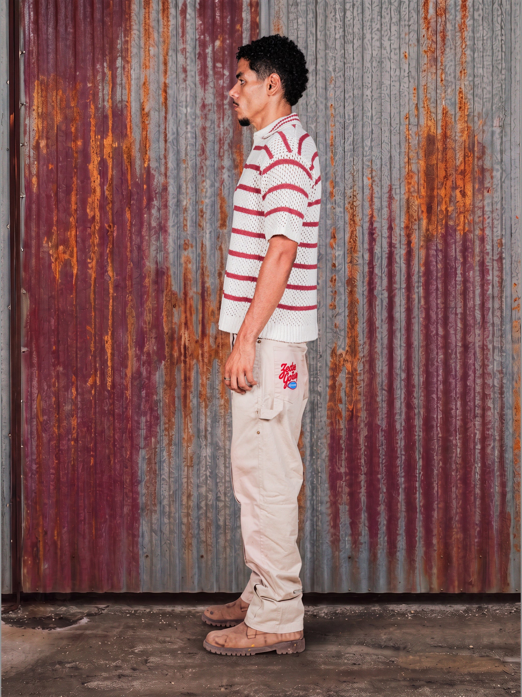 Creamy & Burgundy Knit Stripe Polo