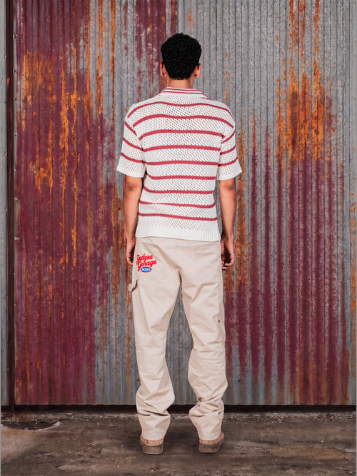 Creamy & Burgundy Knit Stripe Polo