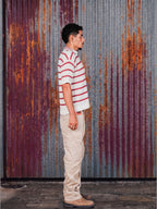 Creamy & Burgundy Knit Stripe Polo
