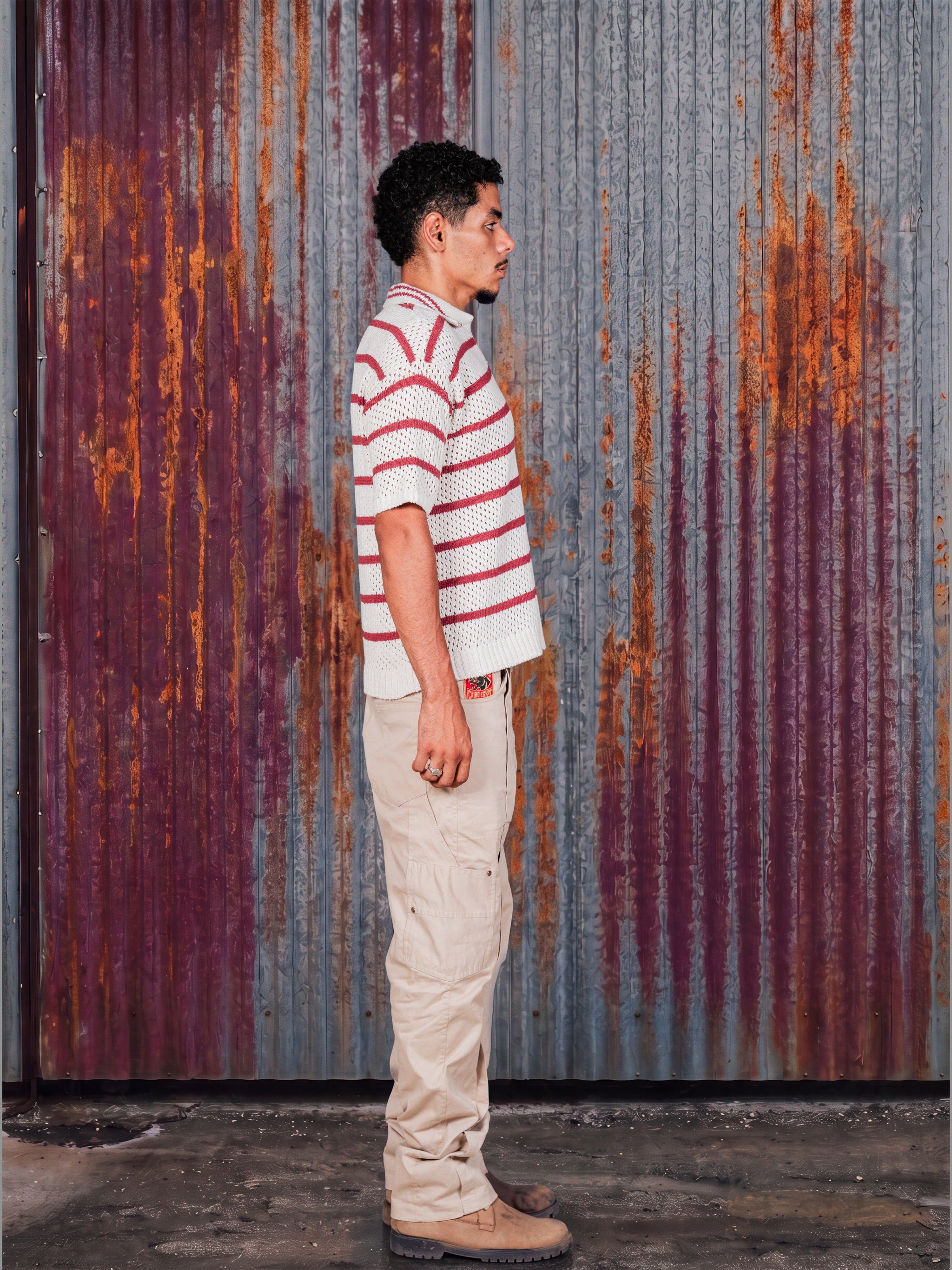 Creamy & Burgundy Knit Stripe Polo