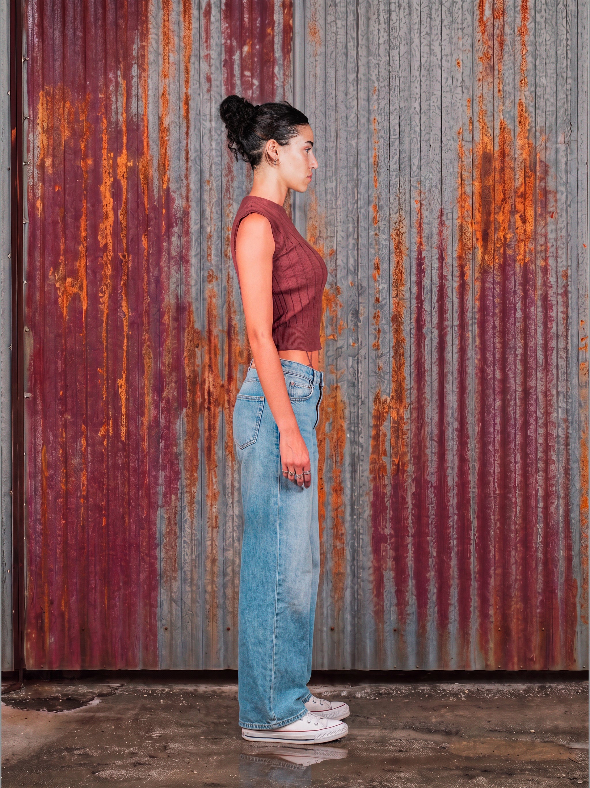 Brown Ribbed Knit Sleeveless Top